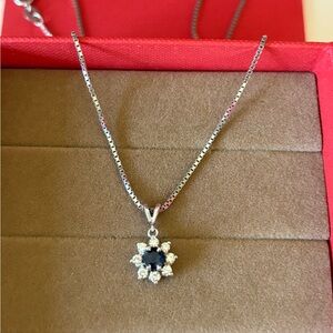 14k white gold sapphire diamond necklace